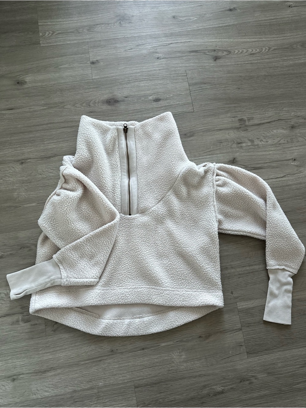 Free People Ivory Zip-Turtleneck Sherpa Pullover